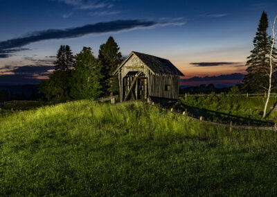 Sunset shot of a covered bridge near Foster, Vermont