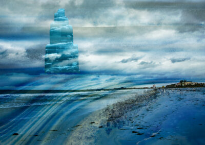 Photo composition of seascape and crystalline mineral