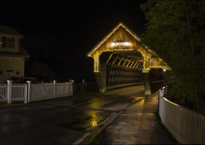 A night shot of a covered bridge near Woodstock, Vermont