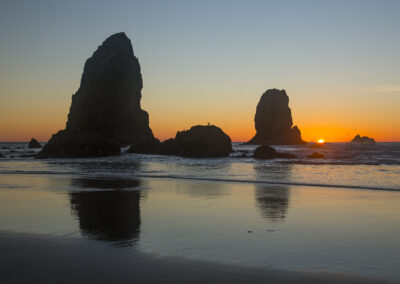 Sunset behind rocky promontories