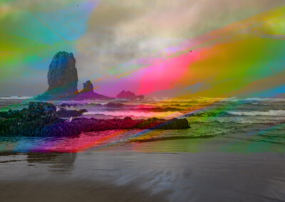 Photo composition of landscape with crystalline mineral