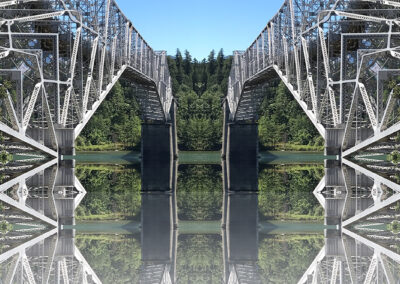 Photo composition of truss bridge structure reflected symmetrically
