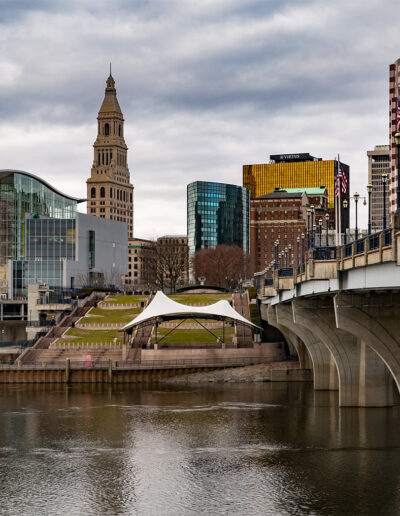 Skyline of Hartford with Connecticut River and Founders Bridge