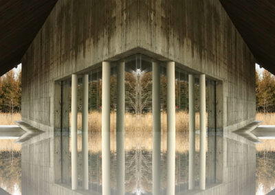 Photo composition of brutalist architecture reflected symetrically