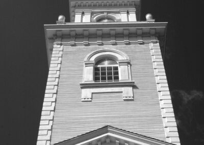 The church tower at First Congregational Church of East Haddam