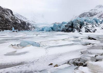 Vatnajökull glacier with icy pond in foreground