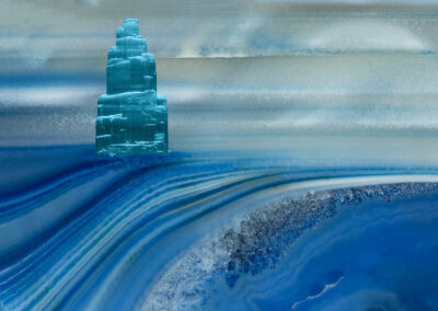 Towerlike photo composition with blue mineral macrophotography