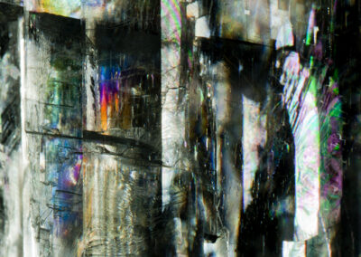 Iridescent cubic crystals form a prismatic scene