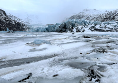 Vatnajökull glacier with icy pond in foreground