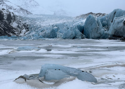 Vatnajökull glacier with icy pond in foreground