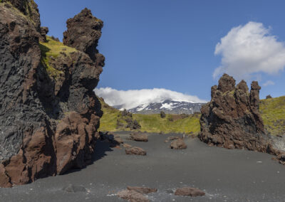 Rocky outcrops and black sand at Djupalonssandur, Iceland