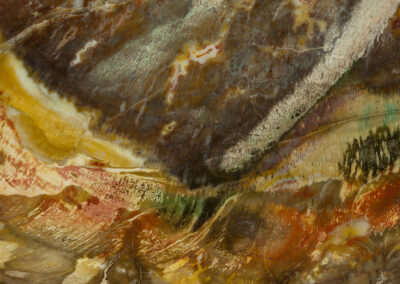 Mineral cross section resembles a valley scene with trees and mountains