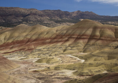 Landscape photo with multicolored eroded canyon
