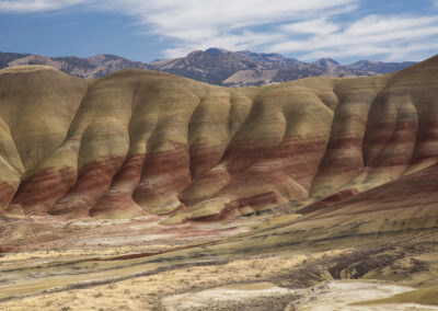 Landscape photo with multicolored eroded canyon