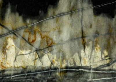 Veined mineral with white highlight suggesting a panorama of icebergs