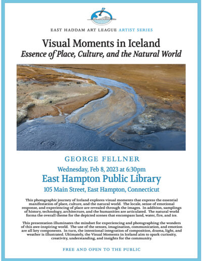 Program poster for Visual Moments in Iceland: Essence of Place, Culture, and the Natural World