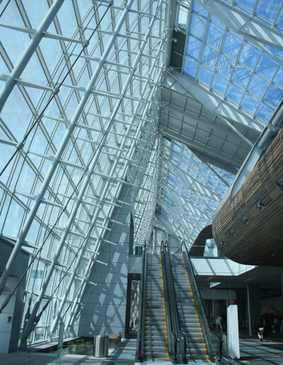 A glass-lined atrium at the Virginia Beach Convention Center