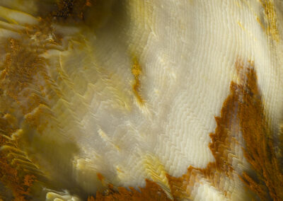 Layered yellow and brown striations in a mineral cross section