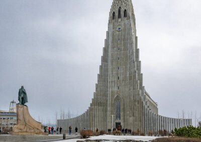 The Hallgrimskirkja church in Reykjavik with its soaring spire
