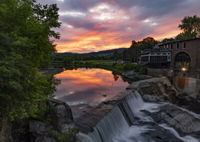 Sunset shot of Quechee Dam in Vermont