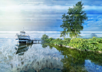 Photo composition of seascape and mineral macrophotograph