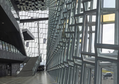 Cell-like glass walls of the Harpa Conference Center