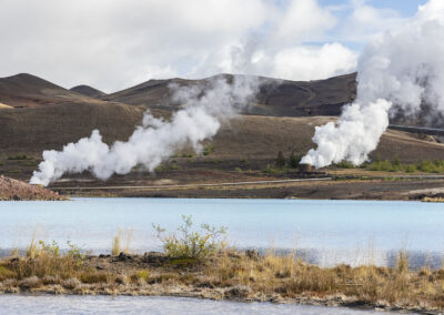 Geothermal plants by the water in Iceland