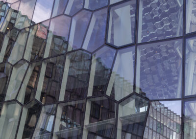 Cell-like glass walls in the Harpa Concert Hall