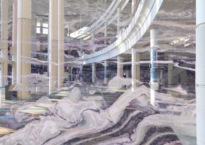 Photo composition of architecture and mineral macrophotograph