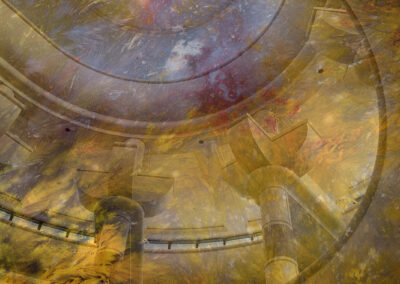 Photo composition of architecture and mineral macrophotograph