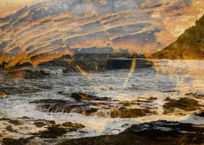 Photo composition of cavelike structure with crystalline mineral