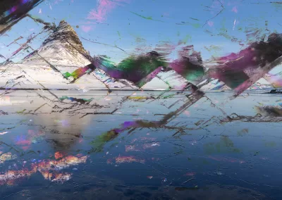 Photo composition of landscape with crystalline mineral