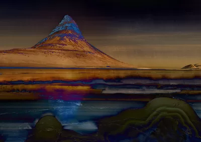 Photo composition of landscape with crystalline mineral