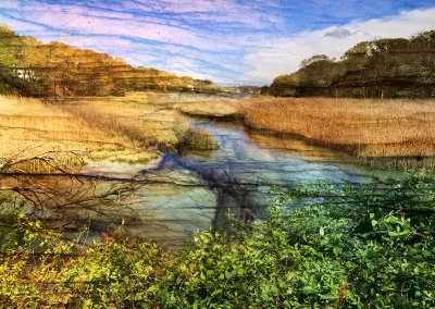 A landscape superimposed by gentle mineral textures