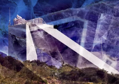 An angular building superimposed by crystal textures