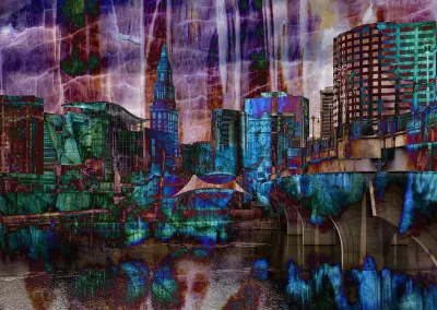 A solarized skyline with a crystal texture overlaid