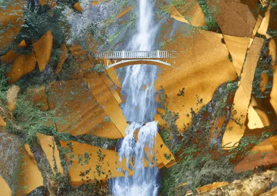 Multnomah Falls overlaid by a crystal texture