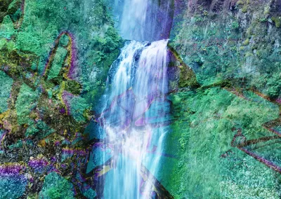 Multnomah Falls with an iridescent background