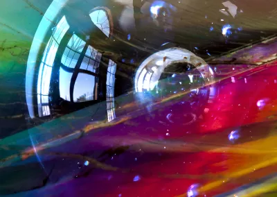 Bubbles form a calm scene on an iridescent background