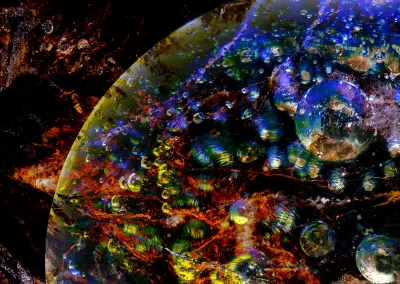 Bubbles in a roiling red and yellow background