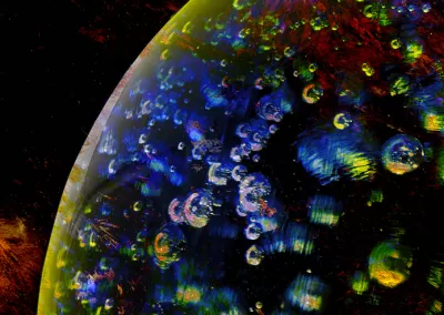 An iridescent bubble-like scene