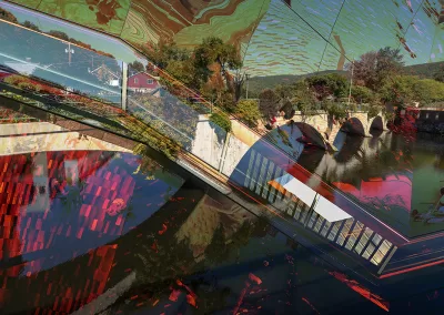 Bridges and passages intersect and merge with the landscape